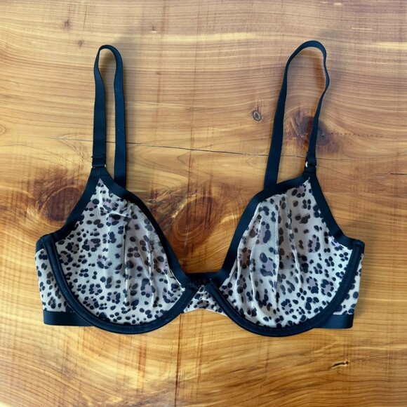 CUUP Other - CUUP the Plunge Animal Print Contrast Black Trim Underwired Sheer Bra Size 30E.
